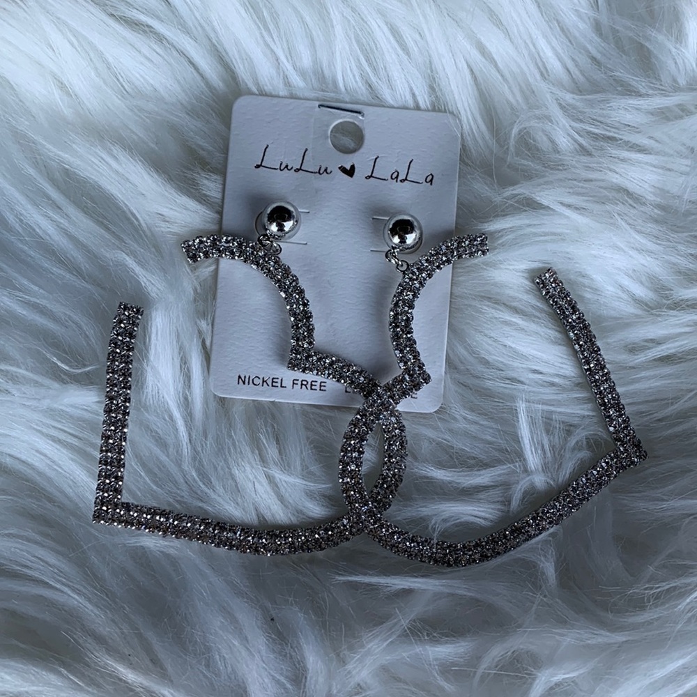 Silver Rhinestone Heart Earrings